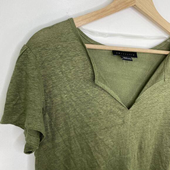Sanctuary Green Short Sleeve Split V-Neck Side Slit Top Women's Size Small S - Picture 4 of 6